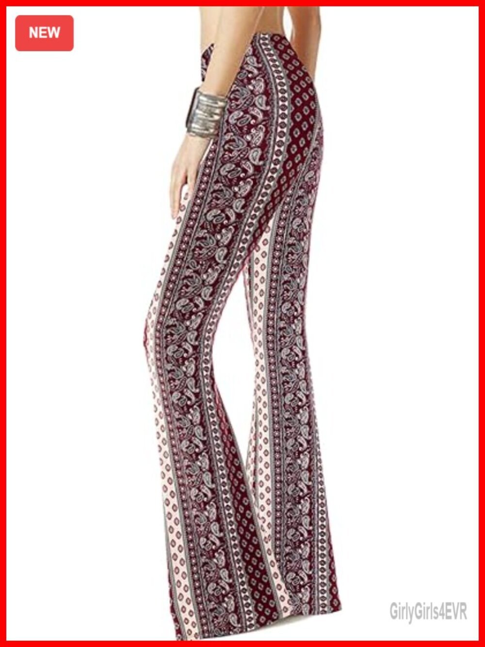 Vintage Bell Bottom Flare Palazzo Pants with Elastic Waist
